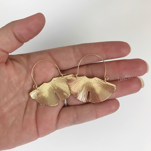 Anthropologie Jewelry 338 New Golden Gingko Hoop Earrings